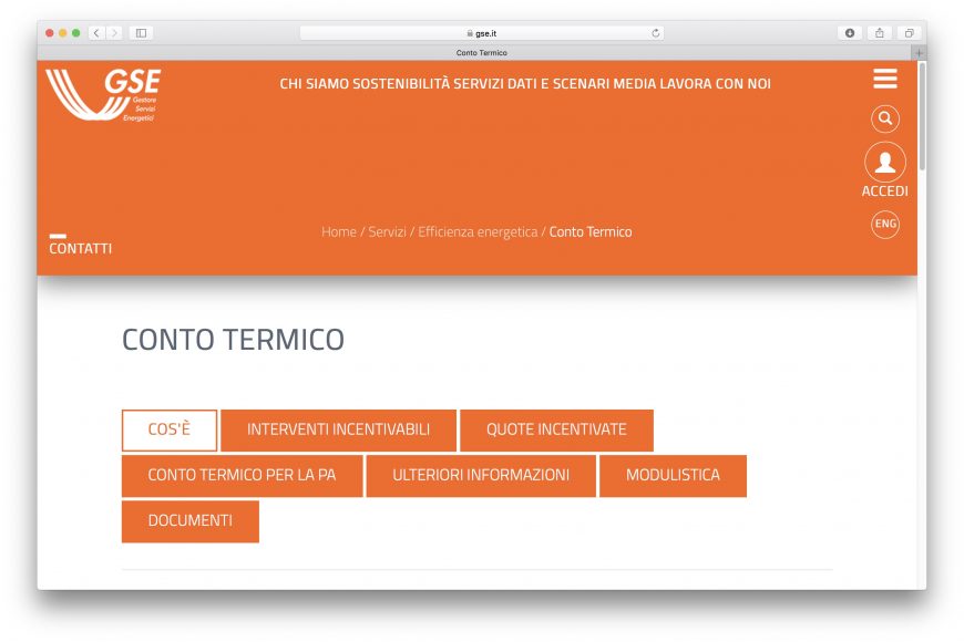 Nuova sezione sul sito del GSE dedicata al Conto Termico