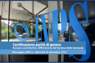 Certificazioni: “Parità di genere: nuovi termini per le domande per l’esonero contributivo 2023”